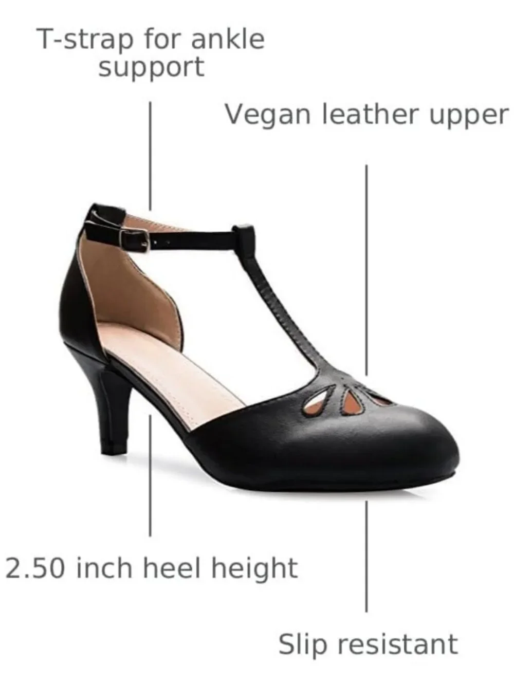Chic Vintage T-Strap Kitten Low Heels - Unique Cut Out Design Retro Pumps